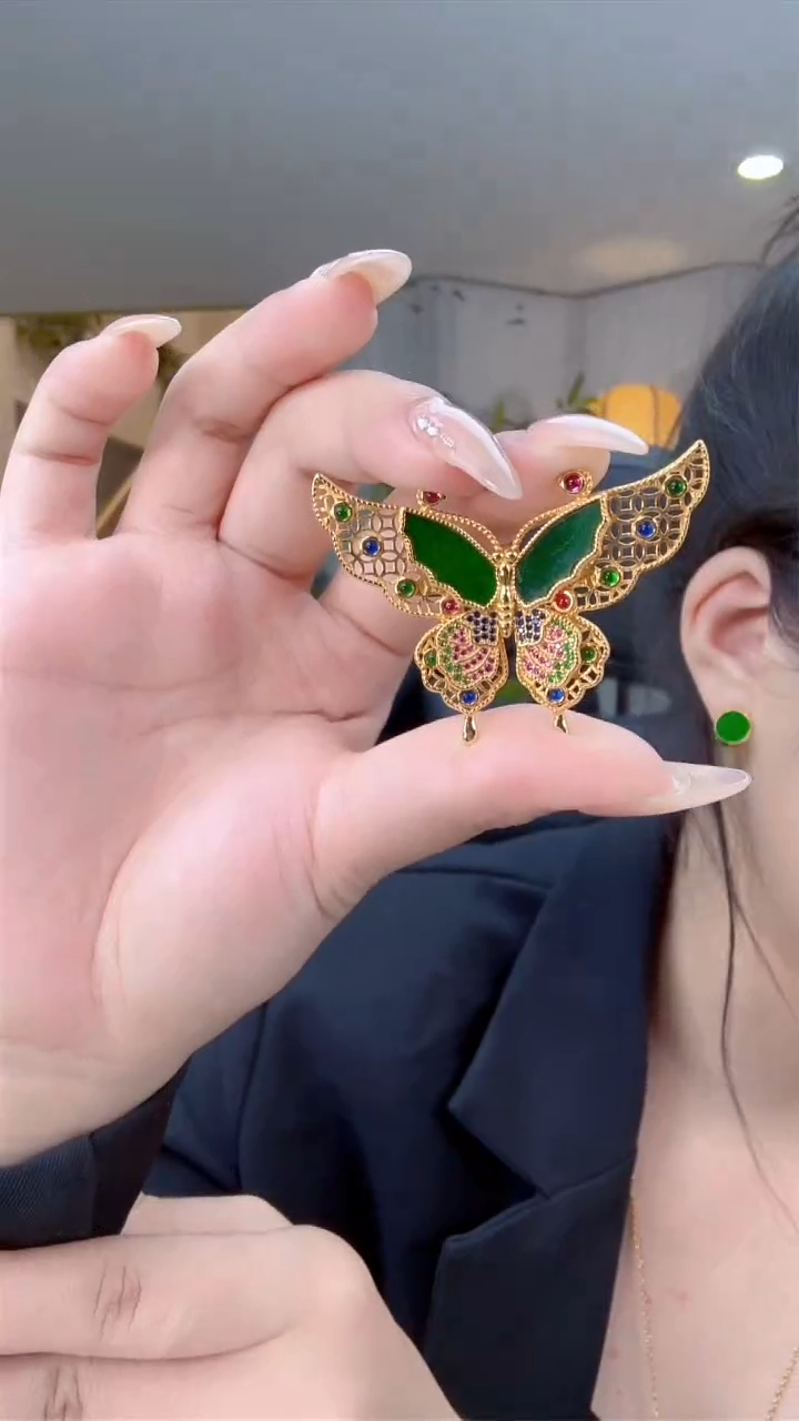 翡翠银S925镀金镶嵌吊坠(不含链)天然缅甸A货翡翠吊坠