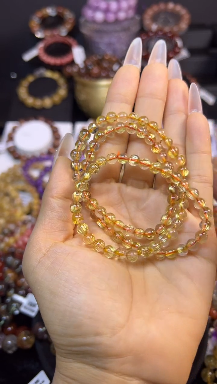未镶嵌手串水晶金发晶三圈6mm+