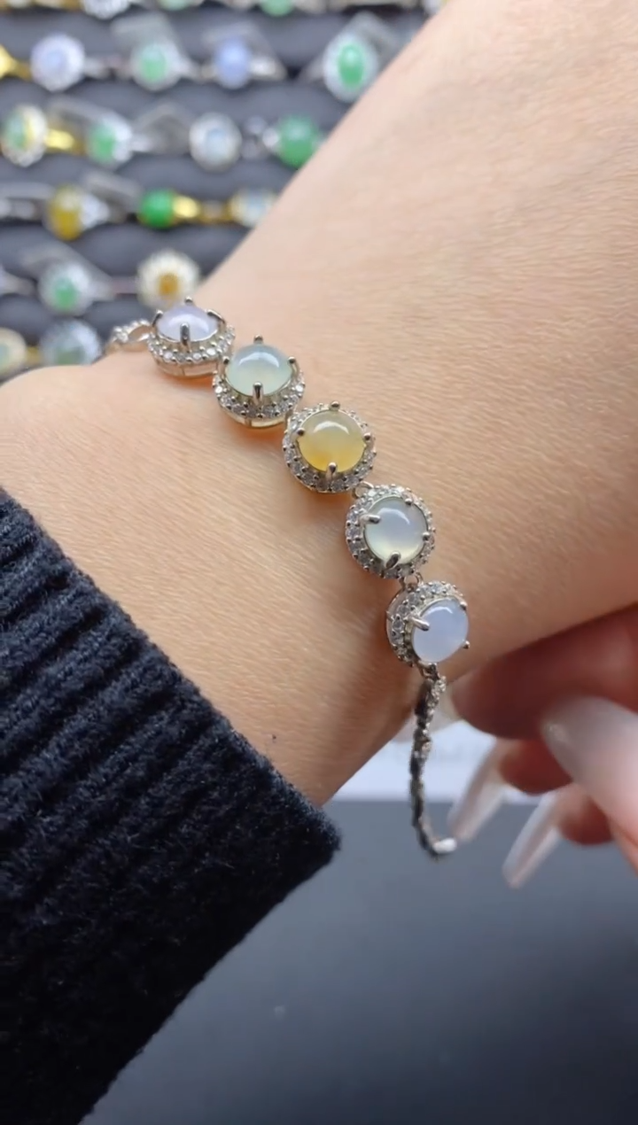 【闪购商品】翡翠手链银S925镶嵌S925银镶嵌翡翠手链