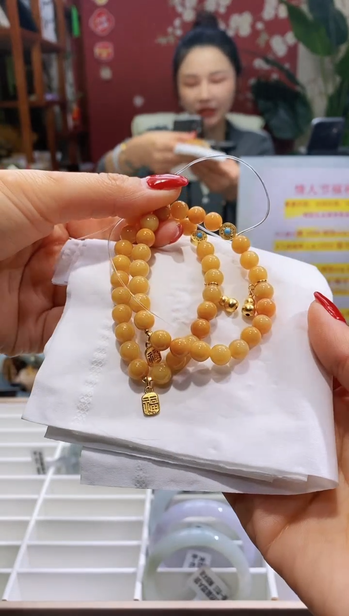 【闪购商品】翡翠手串银S925镶嵌19黄翡圆形*多样性发其一