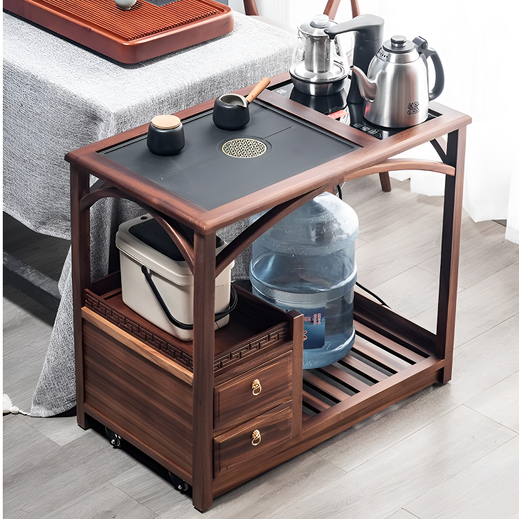 胡桃木实木移动茶车茶几客厅茶台可烧水泡茶一体茶柜阳台泡茶边几