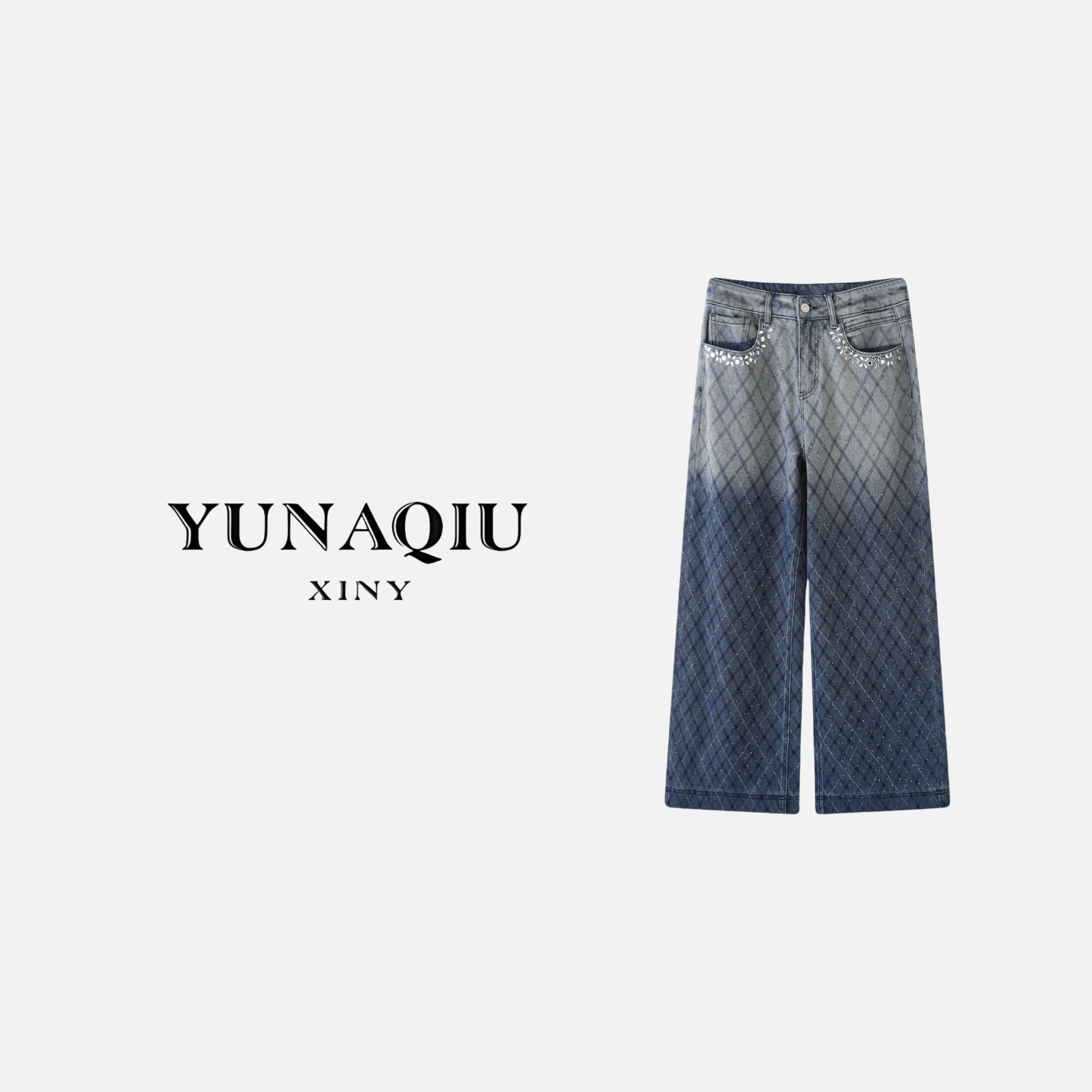 【77推荐】 烫钻渐变休闲四面弹牛仔裤-9557