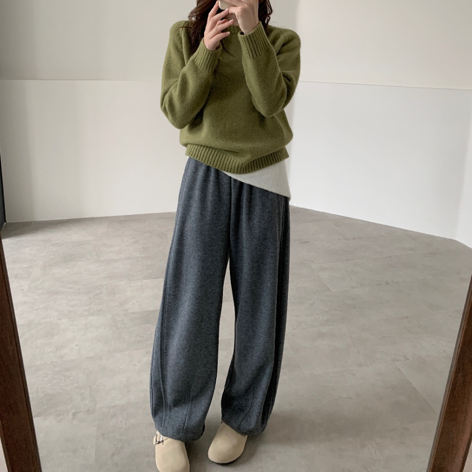 慵懒风松紧腰羊毛醋酸镰刀裤显瘦百搭减龄弯刀裤长裤31885