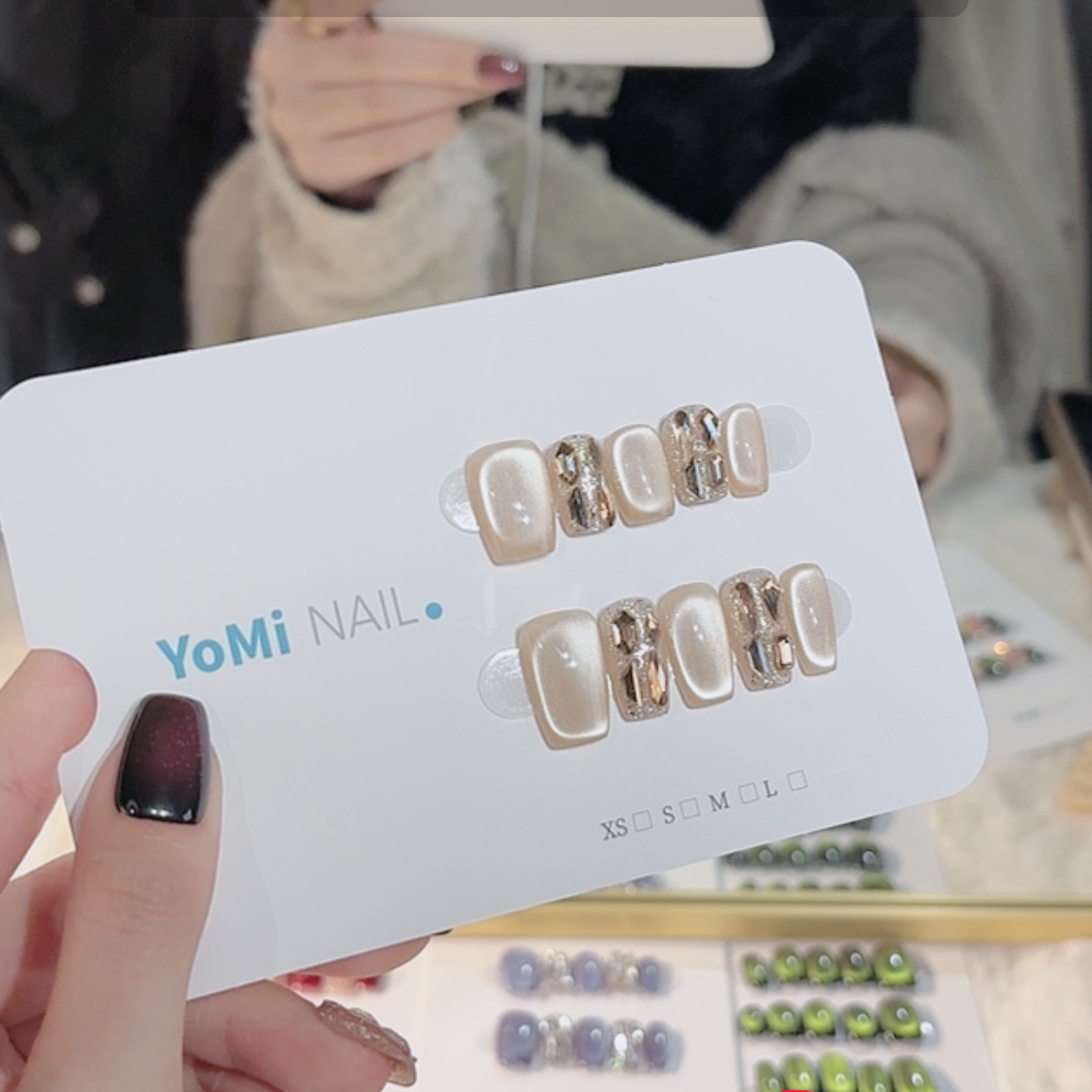 YoMi【荔枝月】2025新款渐变猫眼纯手工简约可重复穿戴美甲11