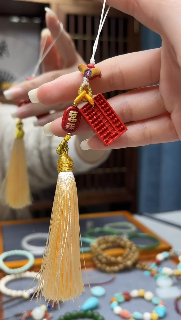 天然辰砂朱砂算盘手机链挂件ZD