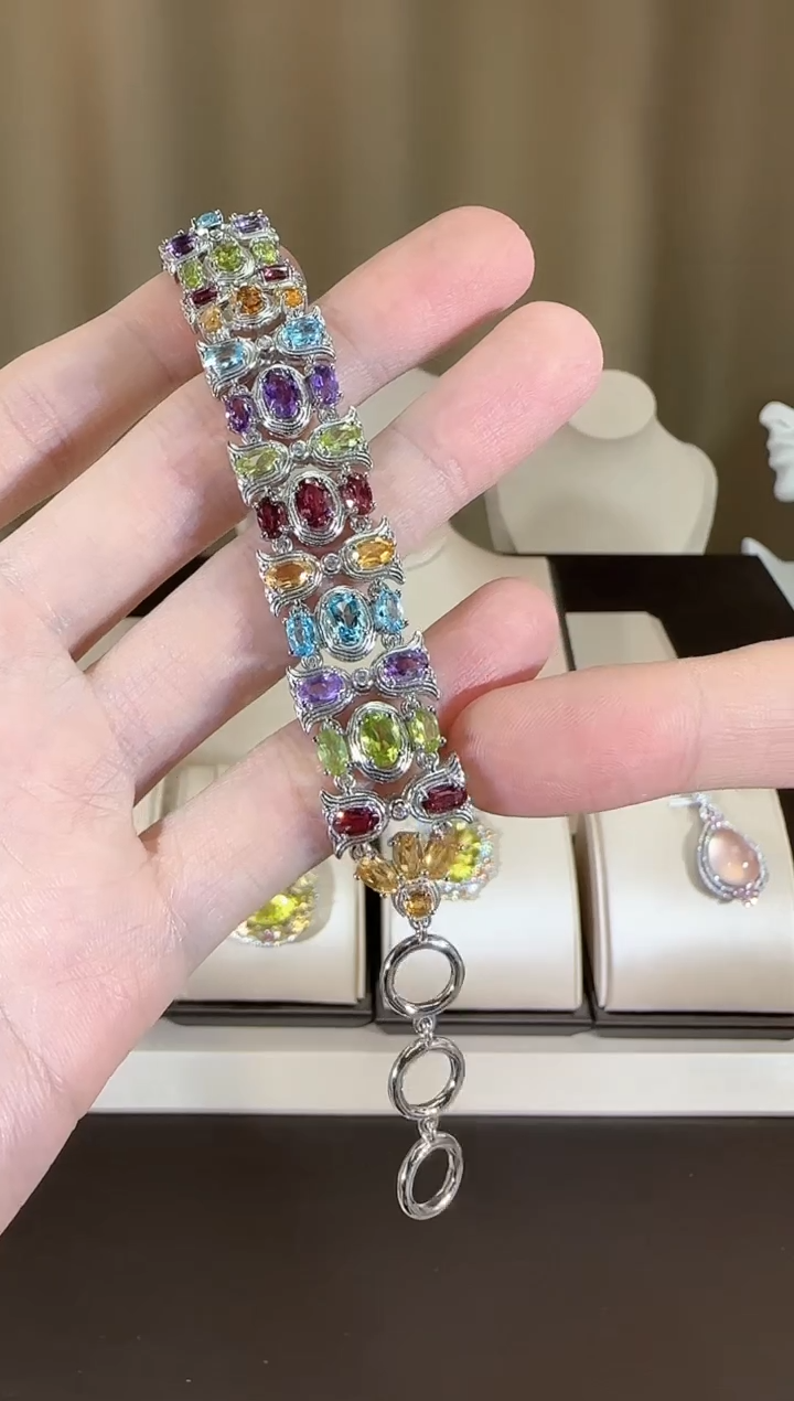 【闪购商品】托帕石手链银S925镶嵌多彩宝石高级设计款