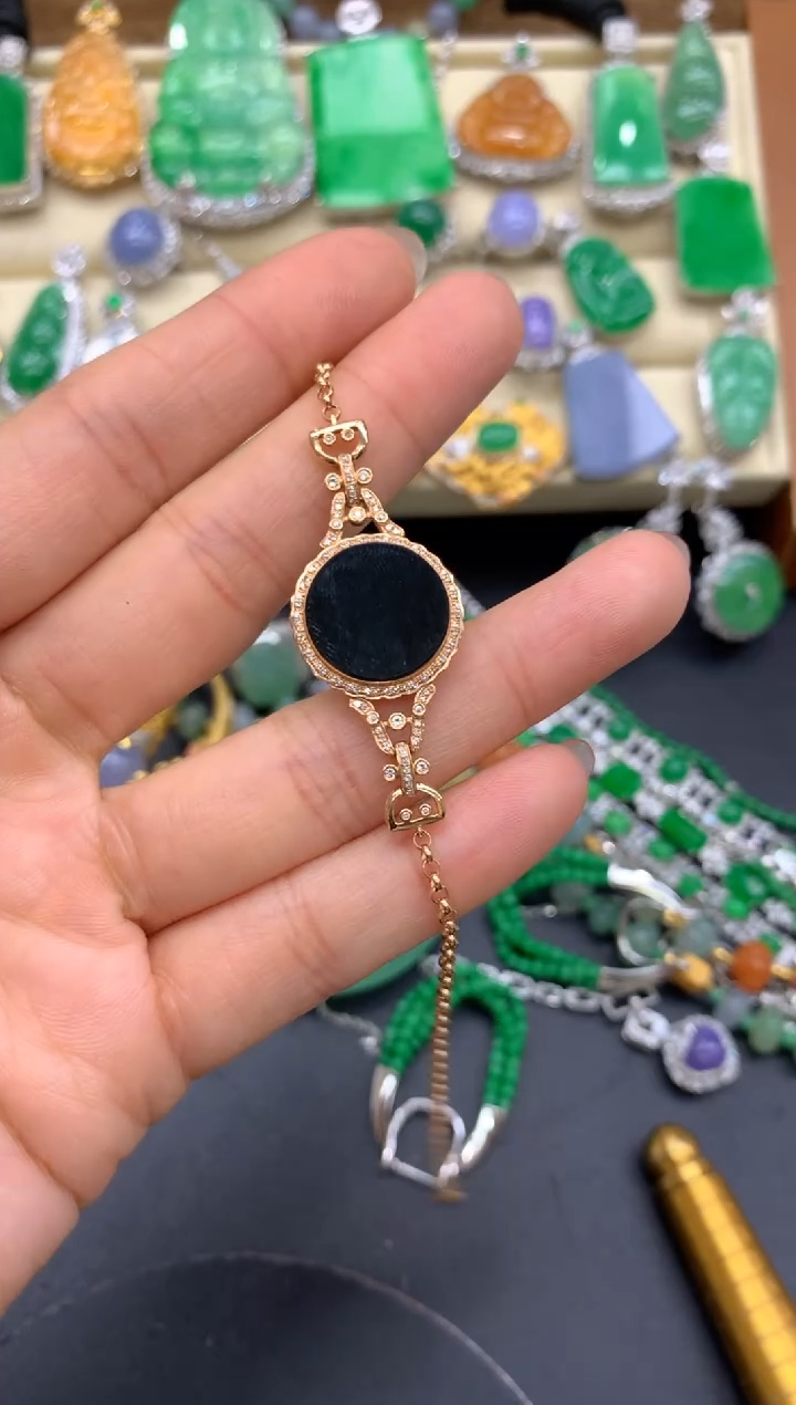 【闪购商品】翡翠手串18K金镶嵌608-中国好珍宝