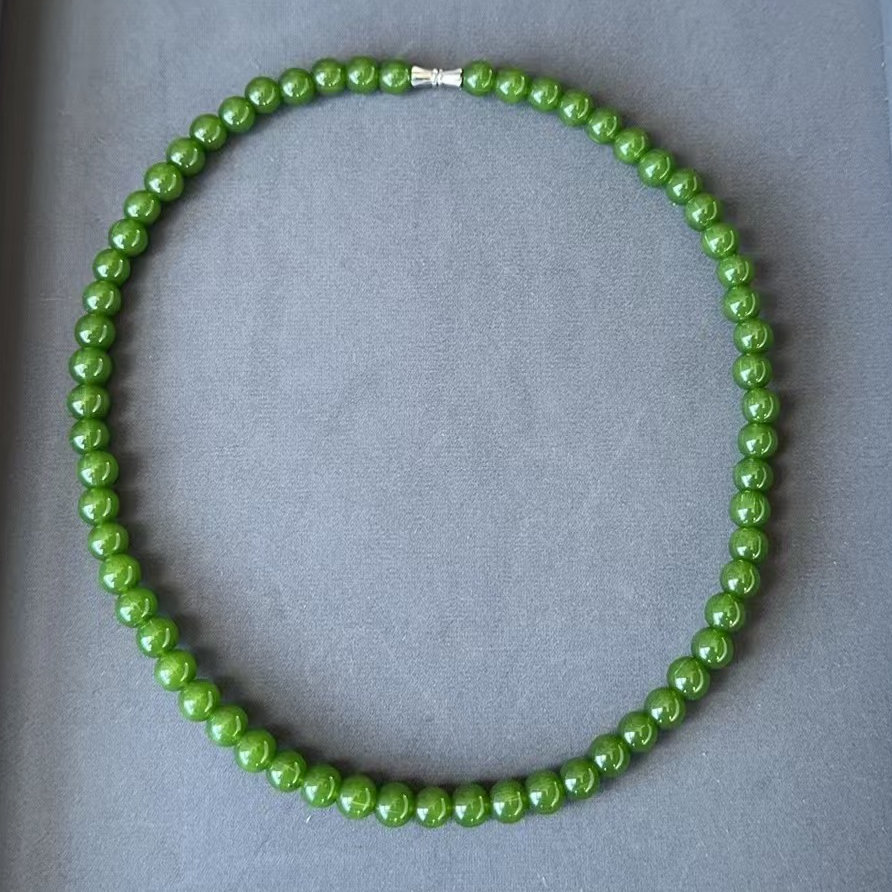 B3和田玉碧玉项链+扣头8mm