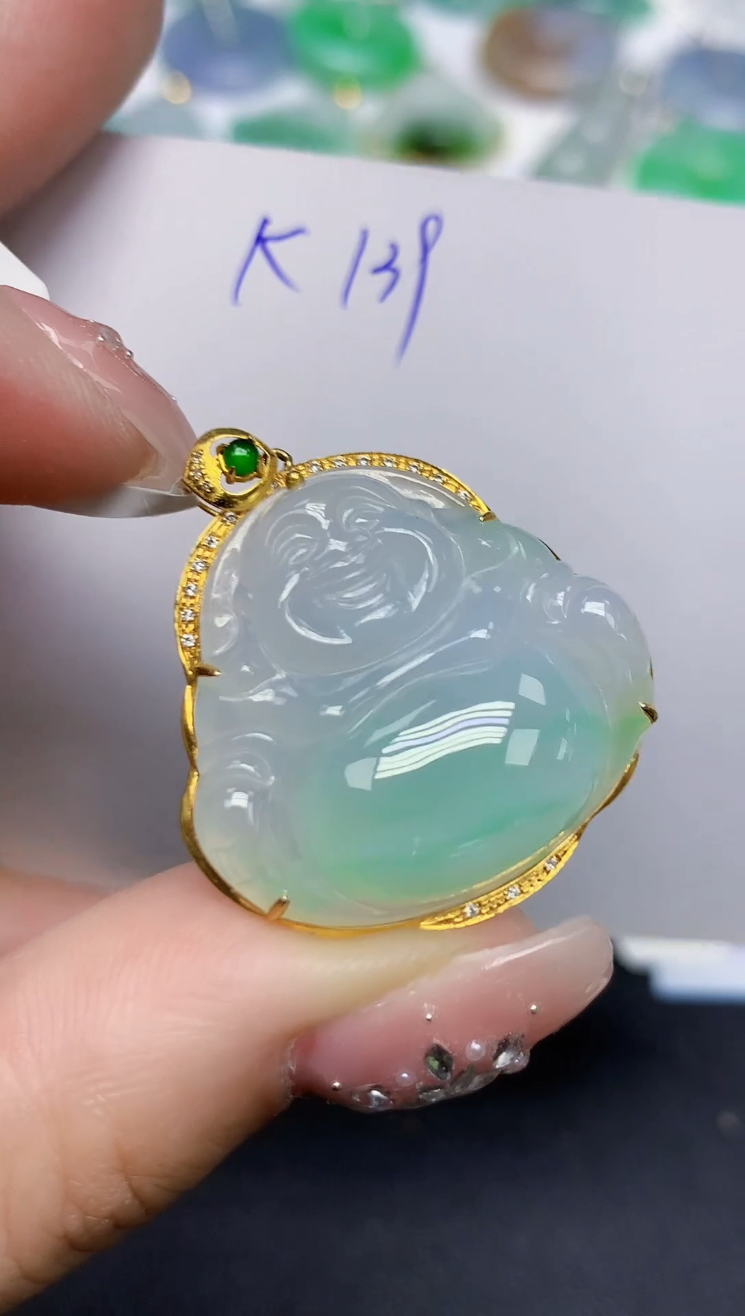 颈饰18K金镶嵌翡翠天然缅甸翡翠A货翡翠百元以上9元证书费自理