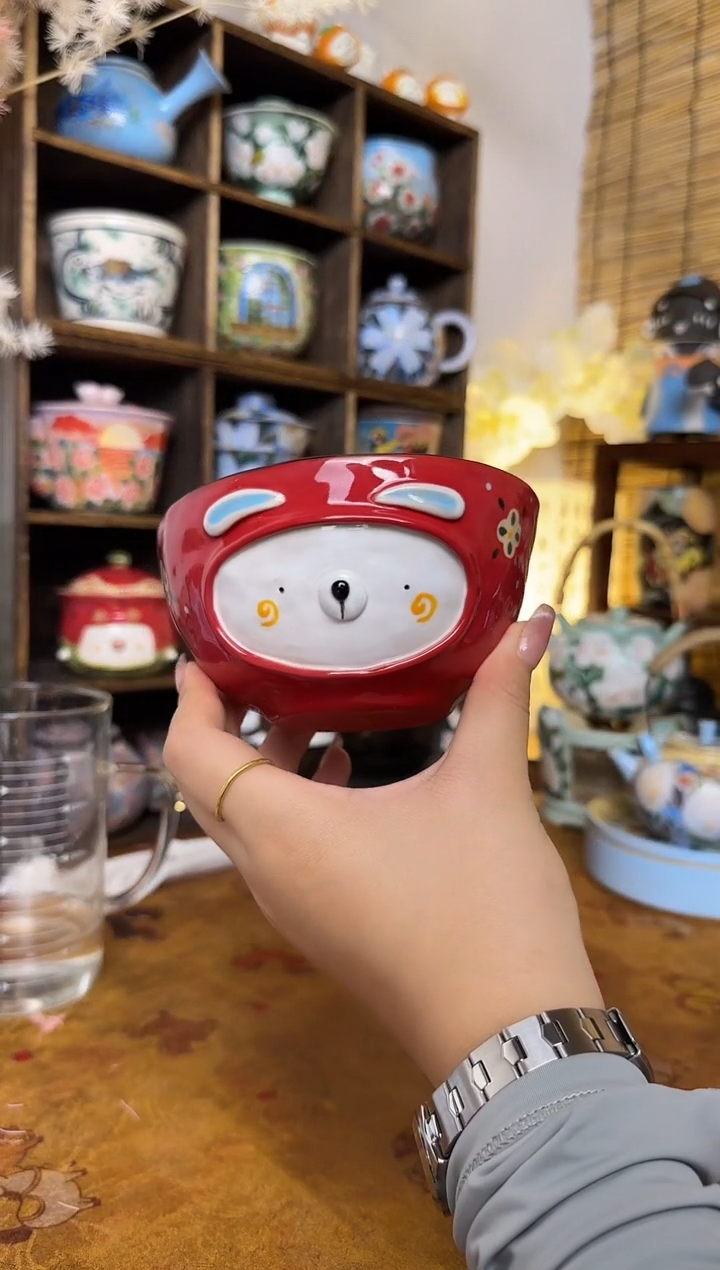 虚度红色大白熊碗