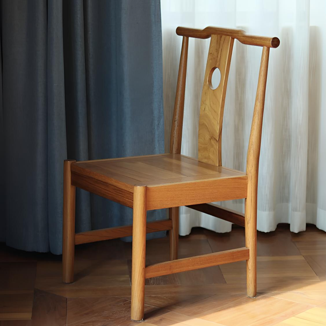 茶序椅 缅甸柚木实木椅茶室原木榫卯家用单人书椅靠背现代休闲