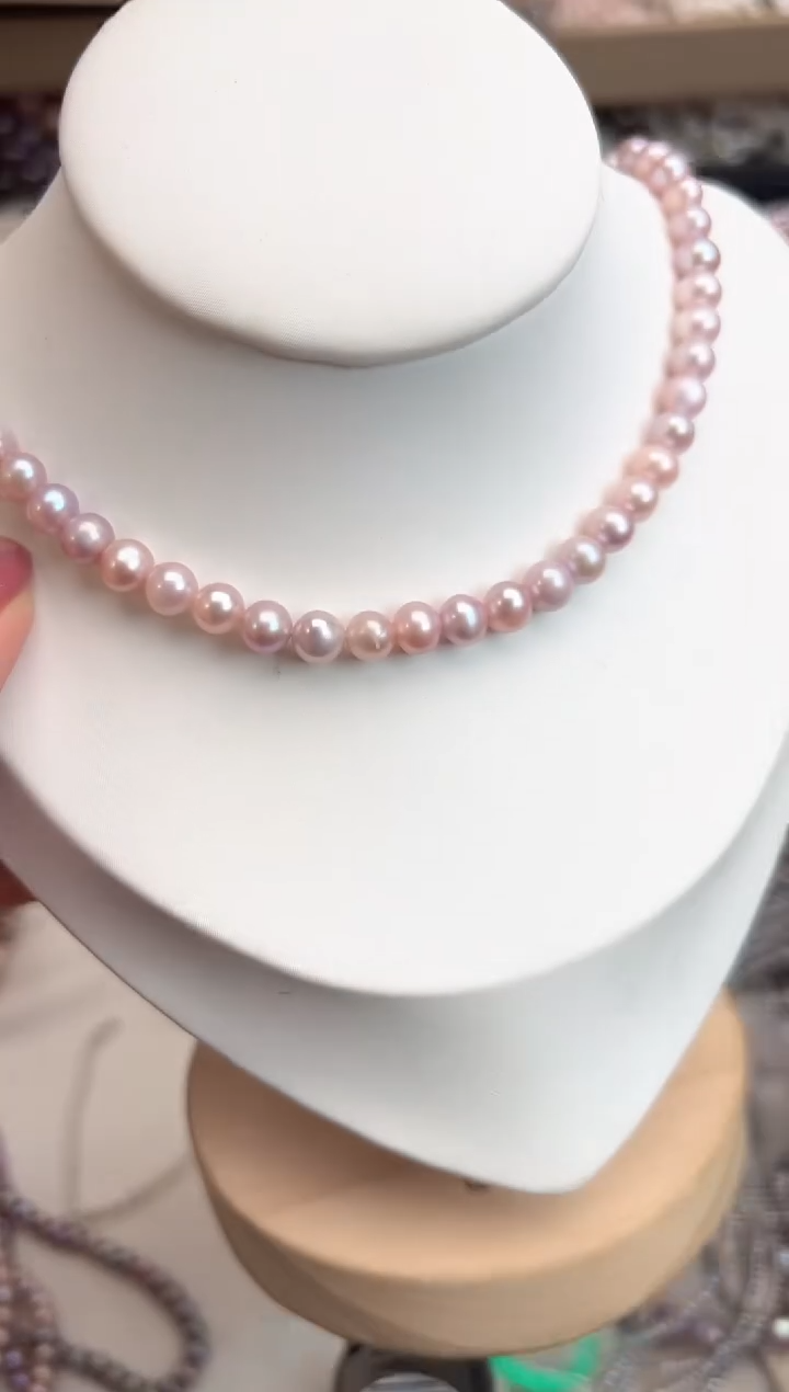 未镶嵌4淡水珍珠无核*强光珍珠项链（粉色6mm左右）