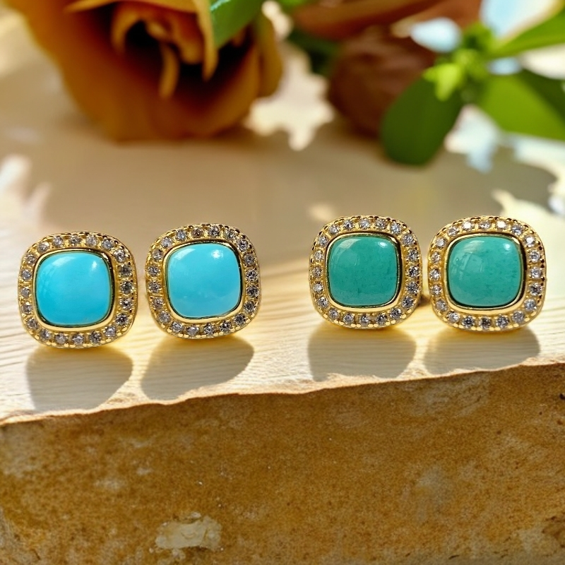 绿松石时尚精致简约气质清新百搭方糖耳钉多色多样性随机发一件