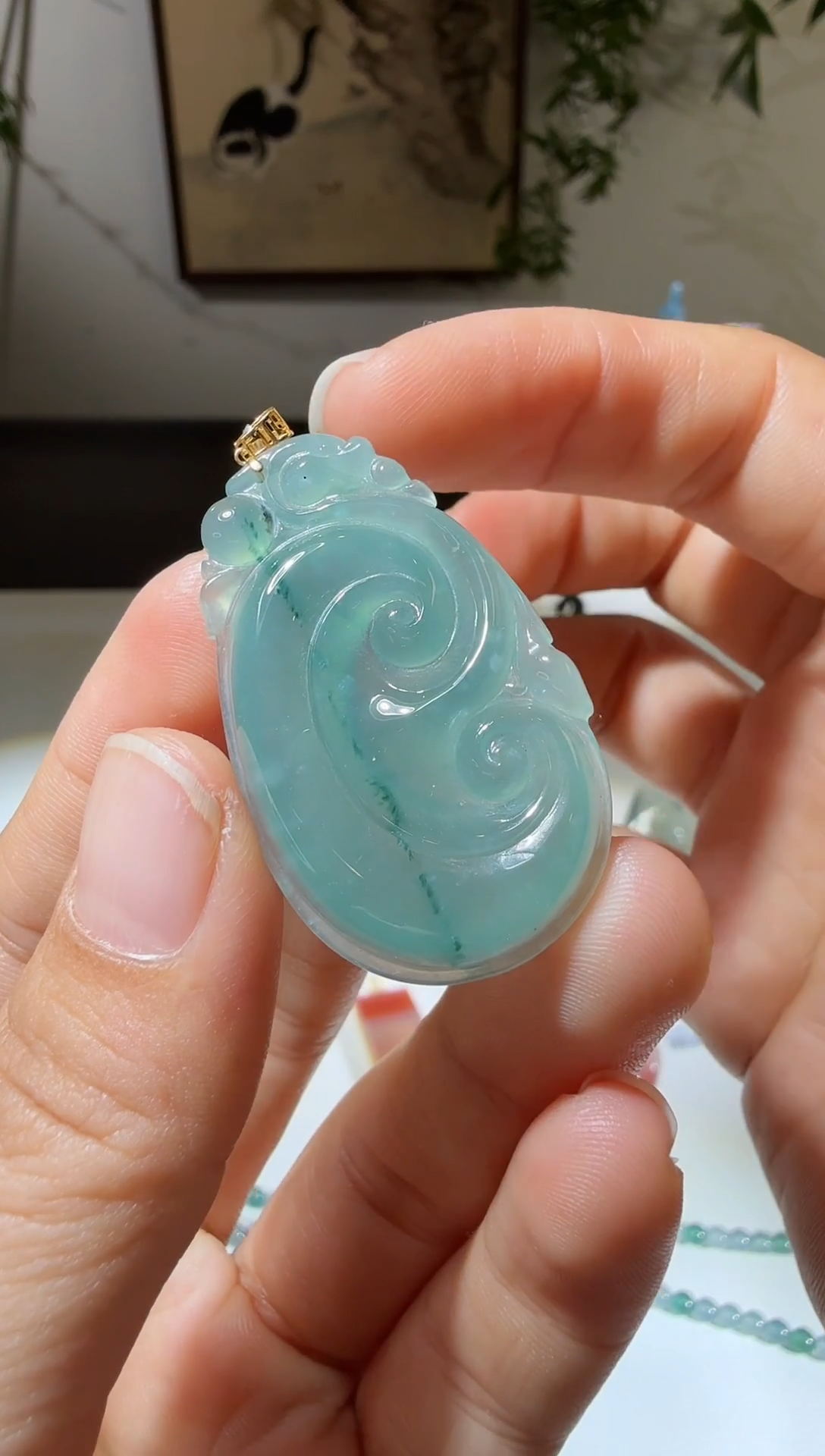 吊坠(不含链)18K金镶嵌翡翠如意