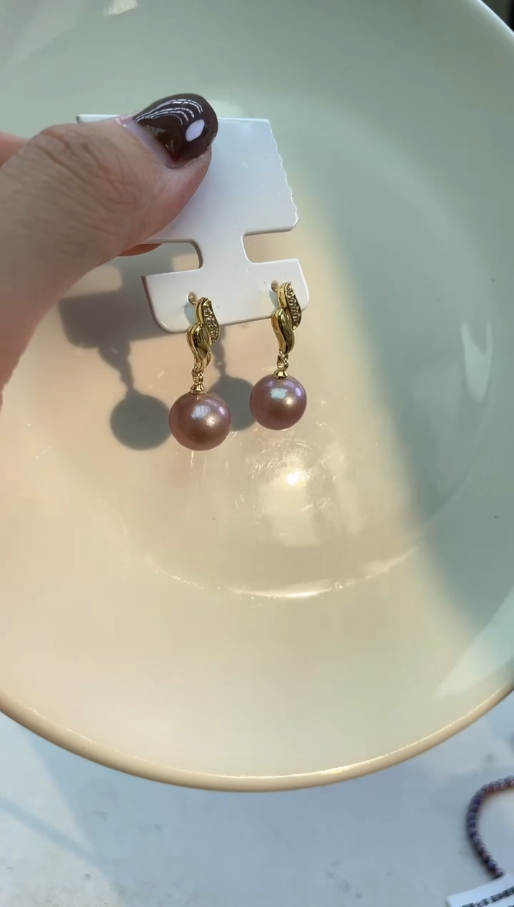 未镶嵌耳坠淡水珍珠紫色系耳坠