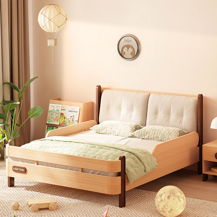 全实木儿童床男孩女孩儿童房1米2卧室1米5单人床小岛床榉木软包床