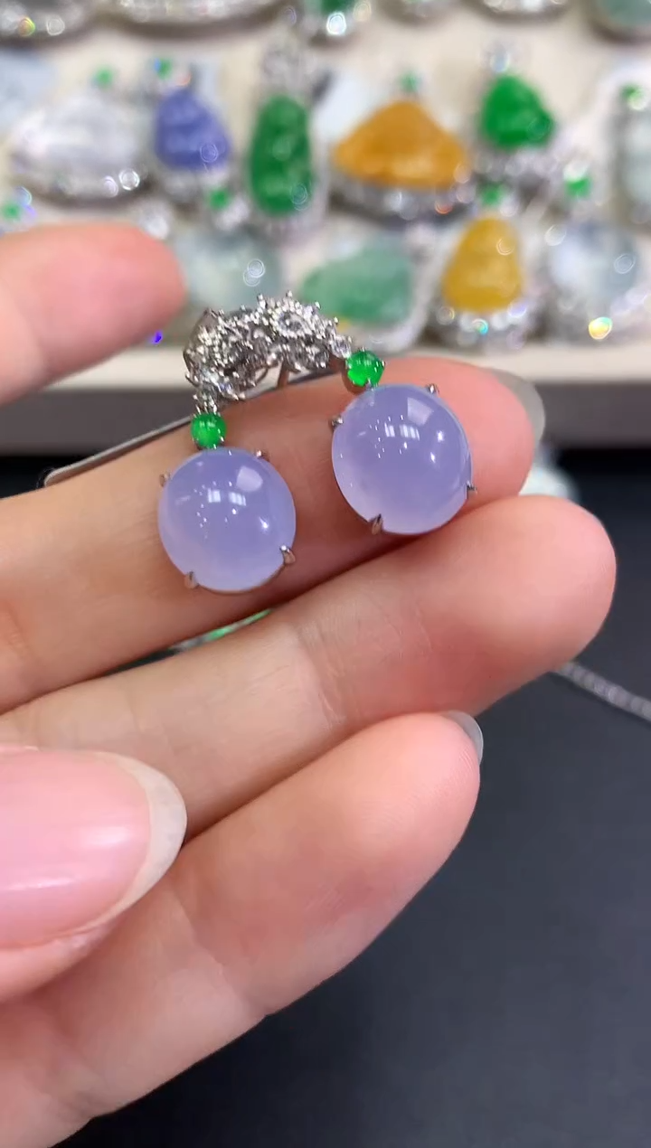 【闪购商品】翡翠耳饰18K金镶嵌D41  紫货有色差