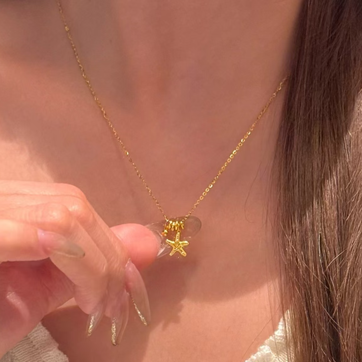铜合金项链 气质轻奢时尚百搭简约坠链金色碎碎冰五角星精致小众