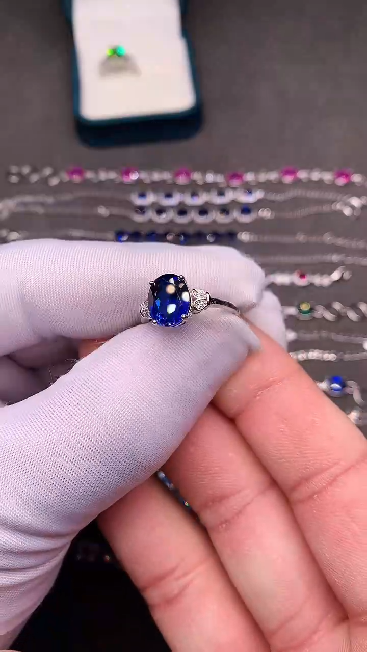 【闪购商品】蓝宝石戒指银S925镶嵌矢车菊