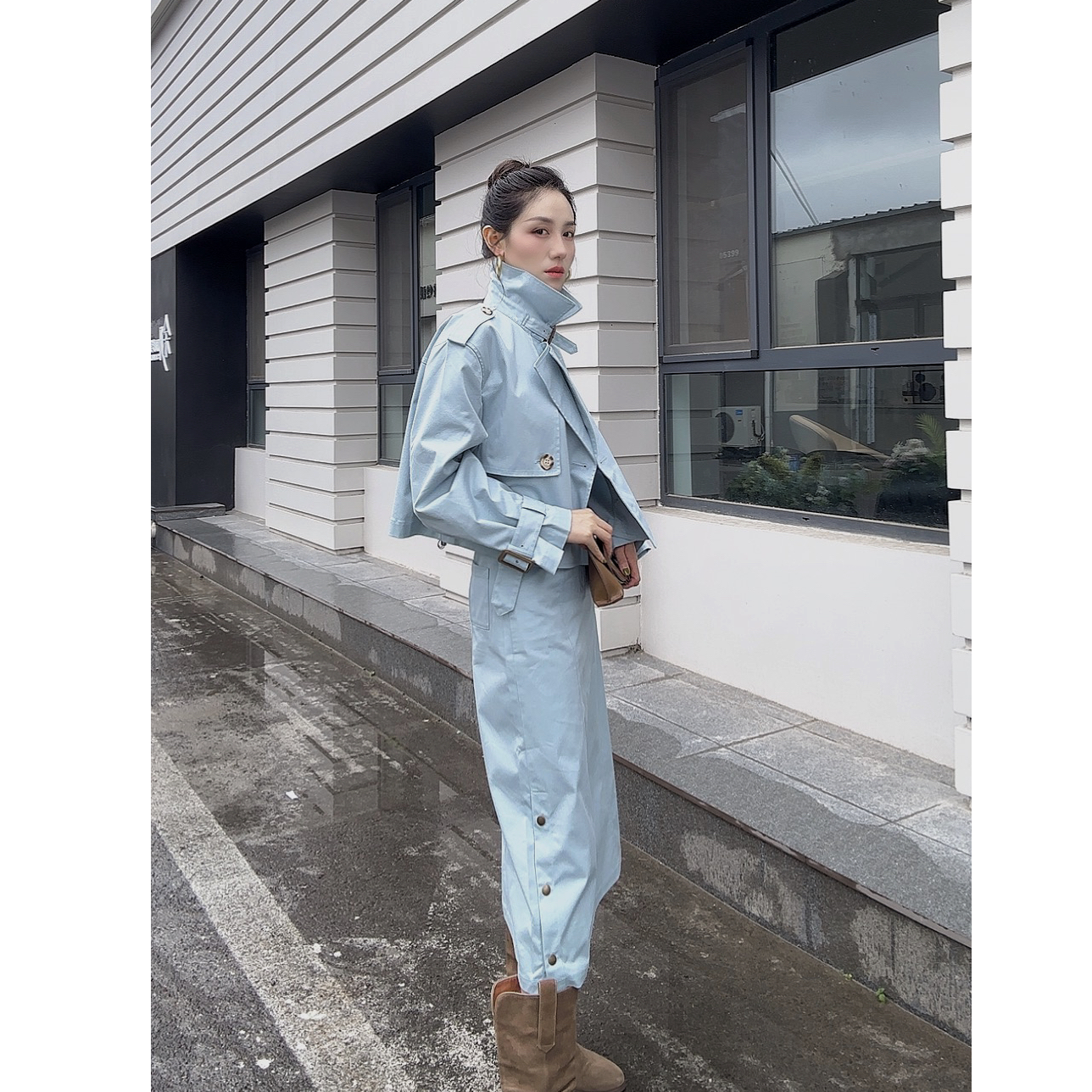 AMASS阿玛施早秋新款气质高腰时尚百搭A字型中长款半身裙女520030