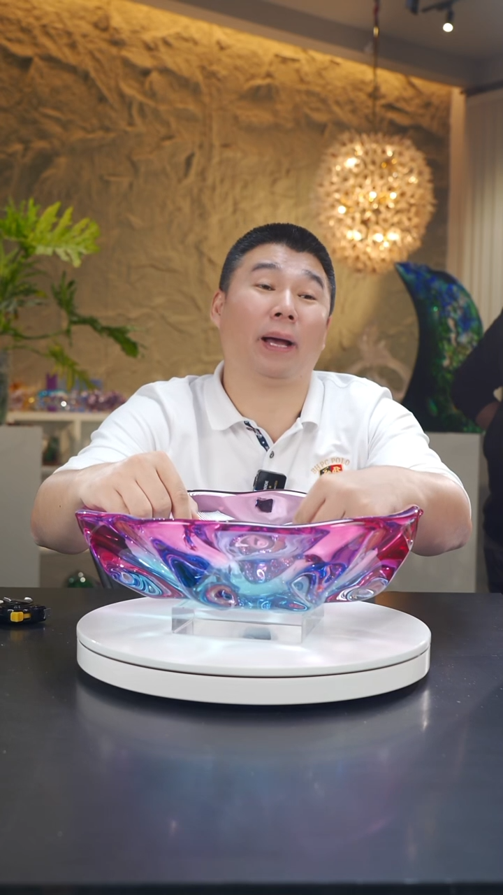 手工艺品琉璃金红蓝设计款果盘