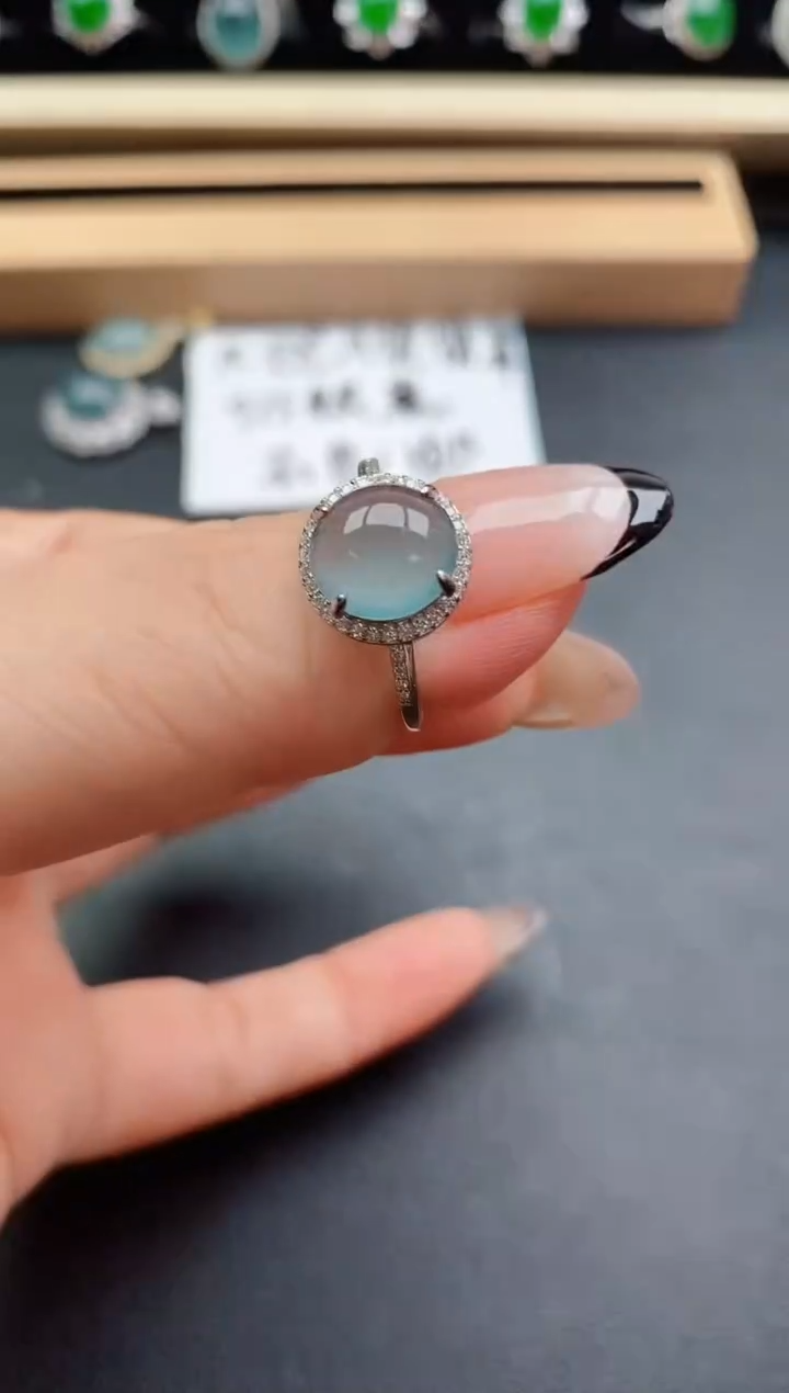 翡翠戒指银S925镶嵌50850