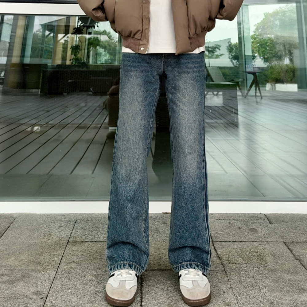 SANKO小个子美式复古蓝雪花牛仔裤517版型男秋冬显瘦微喇休闲长裤