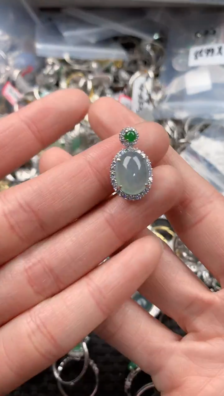 银S925镶嵌戒指翡翠666     5