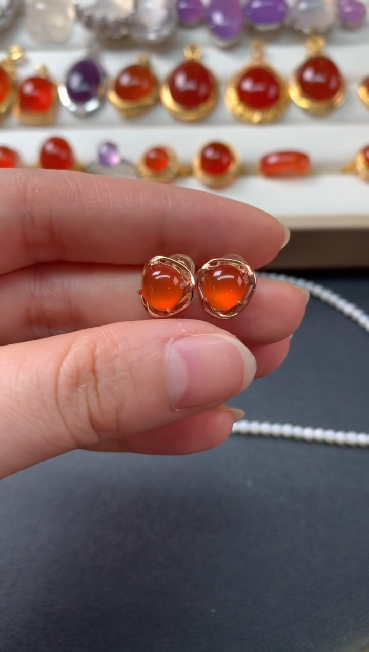 【闪购商品】南红玛瑙耳饰银S925镶嵌D829|199