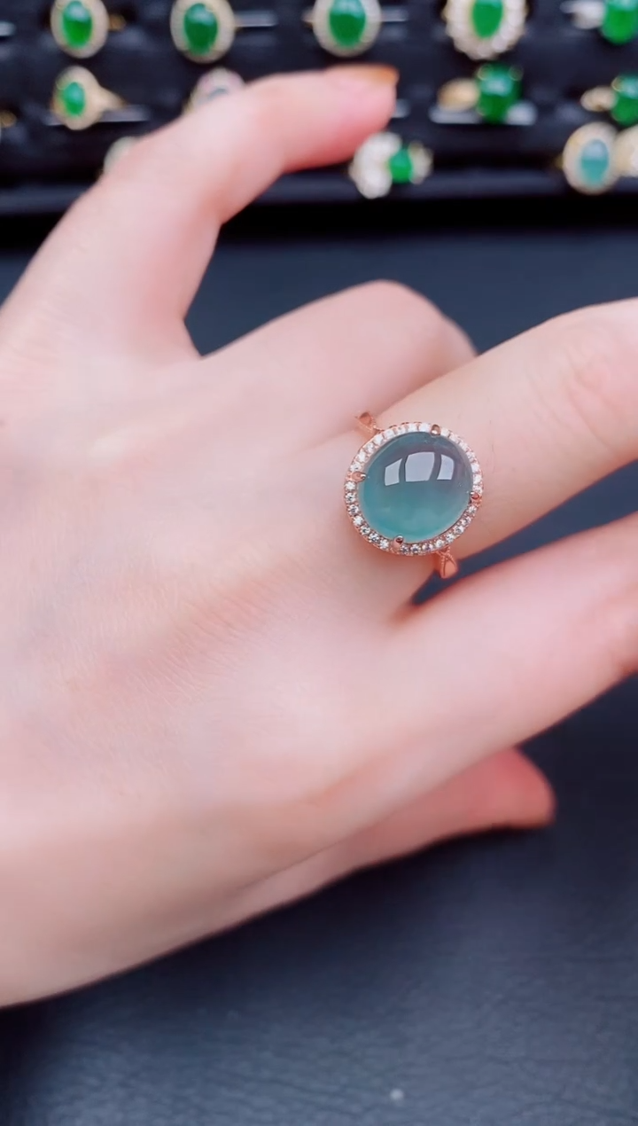 【闪购商品】翡翠戒指银S925镶嵌天然a货翡翠94