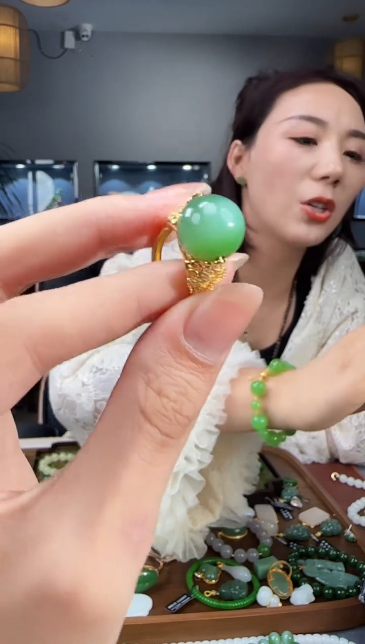银S925镶嵌戒指和田玉1