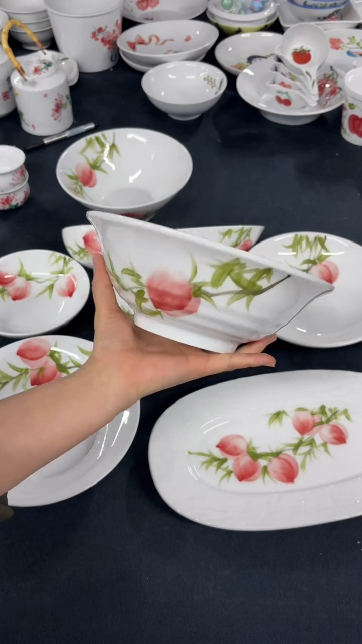 景德镇手绘釉中彩（食品级）大斗笠汤碗