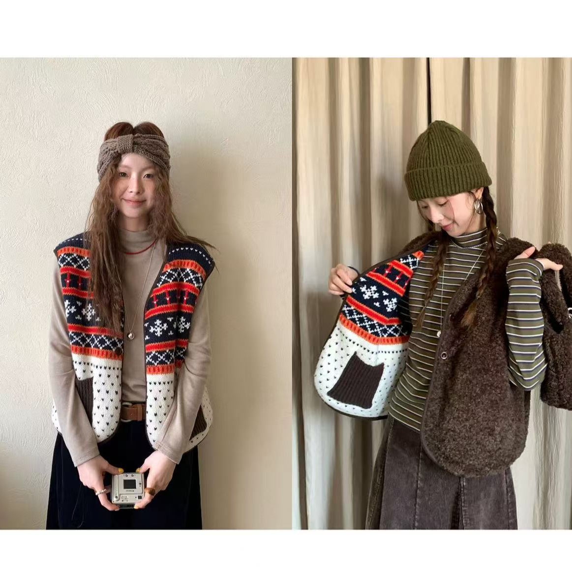 M3515 <芬兰漫雪> 费尔岛两面双穿马甲女