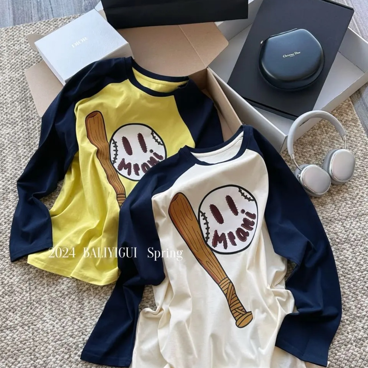 2025笑脸 插肩长袖体恤