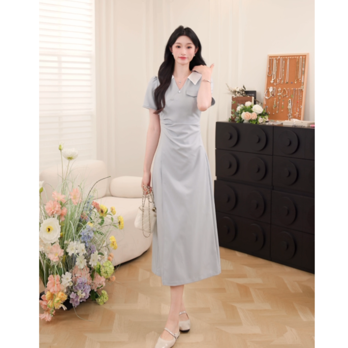鹿向南【木浦夏日】2025年夏季新款蓝色连衣裙QJD00495