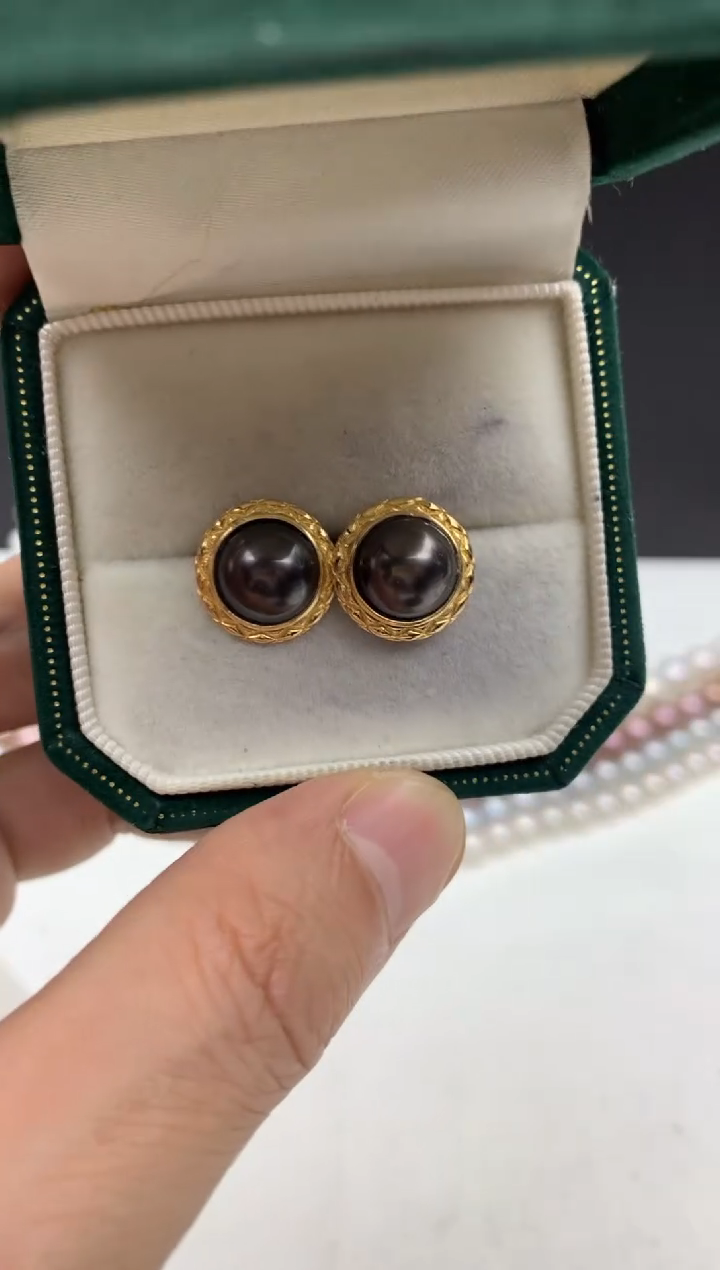 银S925镶嵌ff海水珍珠泰*大溪地耳饰