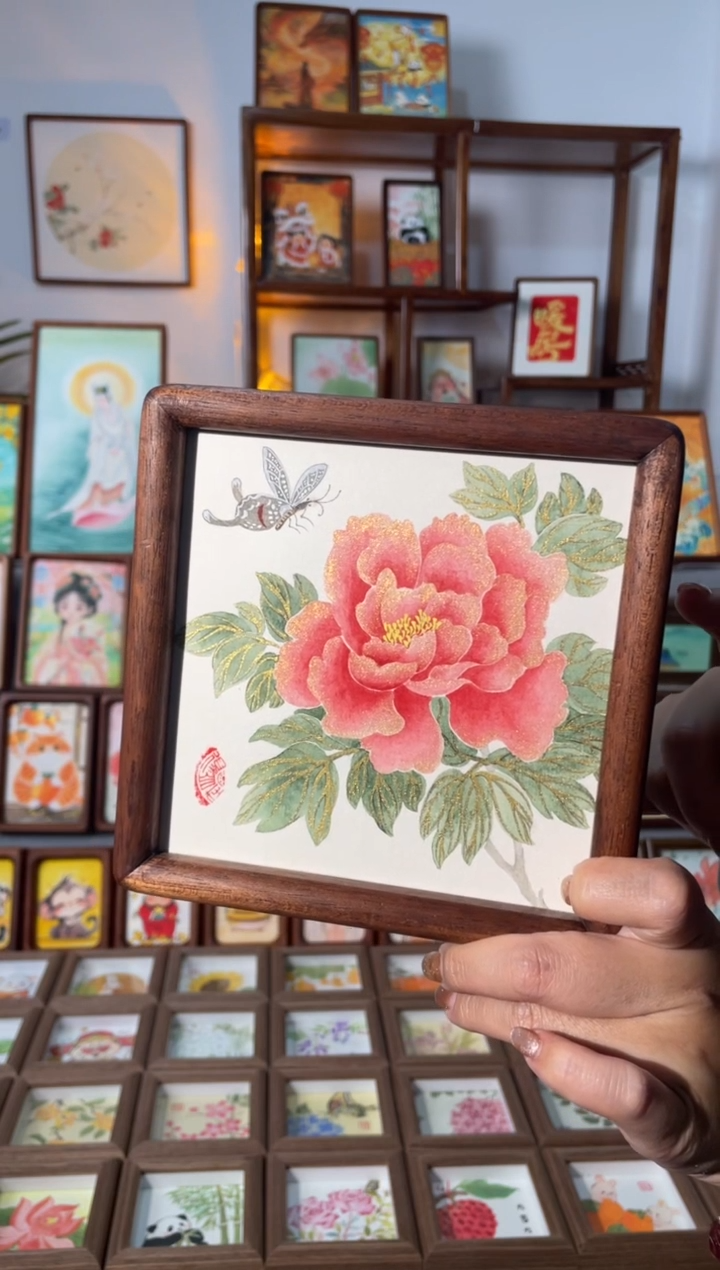 【闪购商品】国画【牡丹花开】手绘装饰画摆台