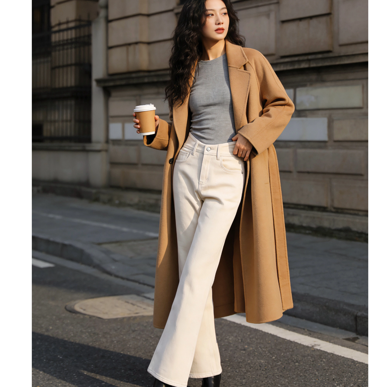 AEROBI ACTIVE 小V腰加绒微喇牛仔裤208