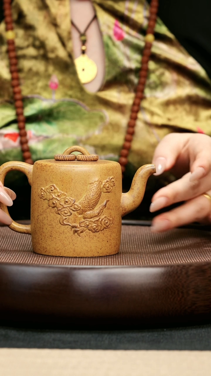 【闪购商品】紫砂茶壶65龙骨金砂柴烧堆绘双圈壶