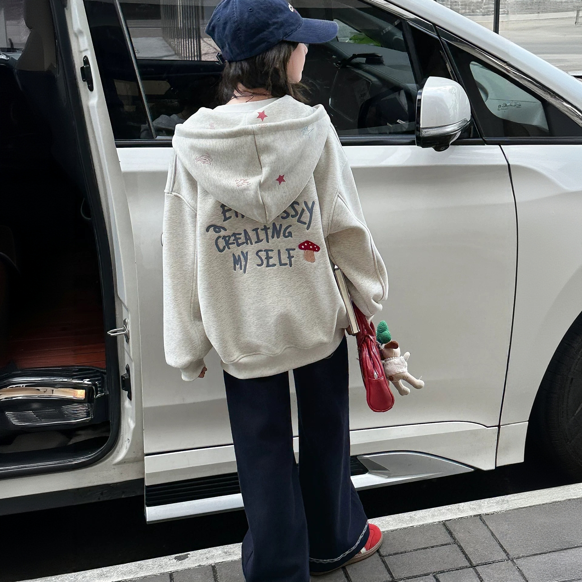 冬款韩系蘑菇刺绣加绒女童连帽外套 F300 300 K