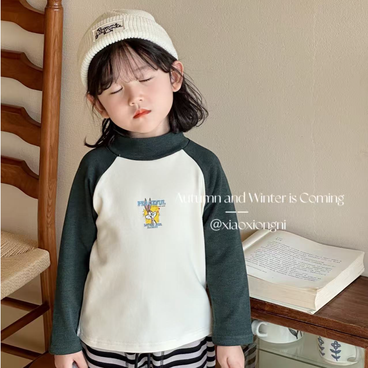 小熊妮儿童秋冬中领打底衫长袖上衣 3109