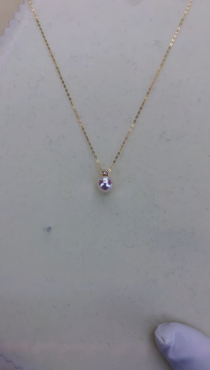 18K金镶嵌DA海水珍珠 GD017 7-8 钻石王妃吊坠赠银链
