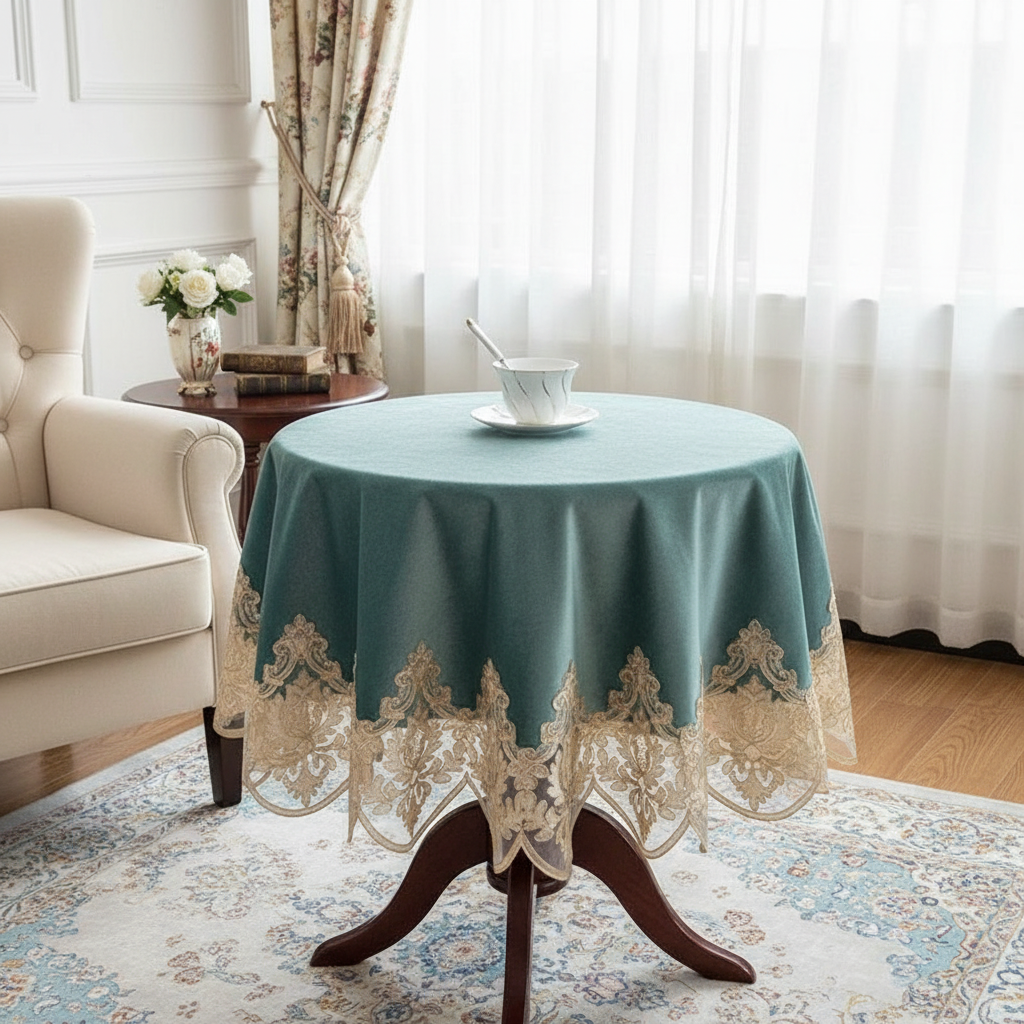 福利411-4【130*130cm】绿色金丝绒车骨绣餐桌布防尘多用盖巾 