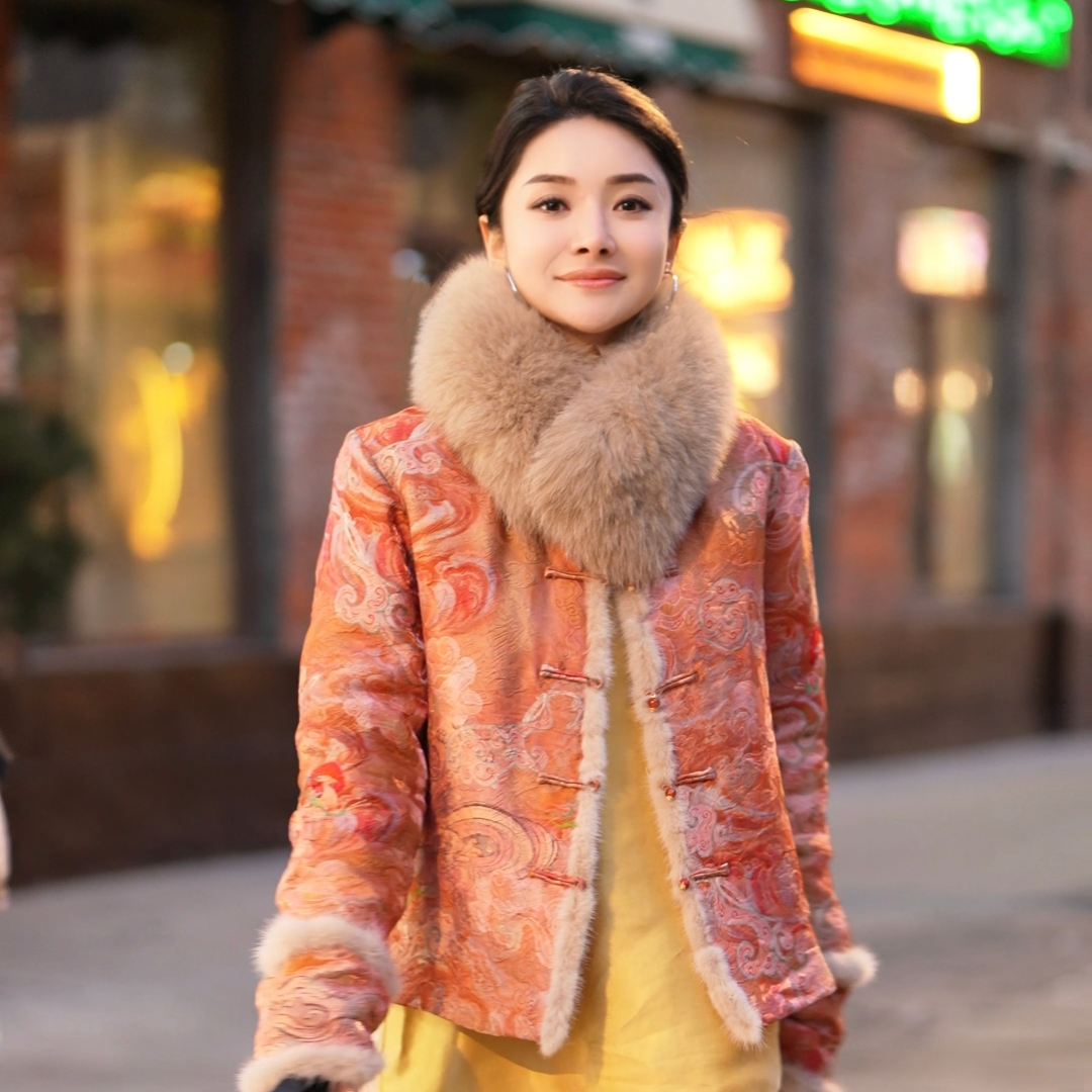 【元素家】“松间鹿影”冬季加棉款国风气质提花女士对襟外套 19390