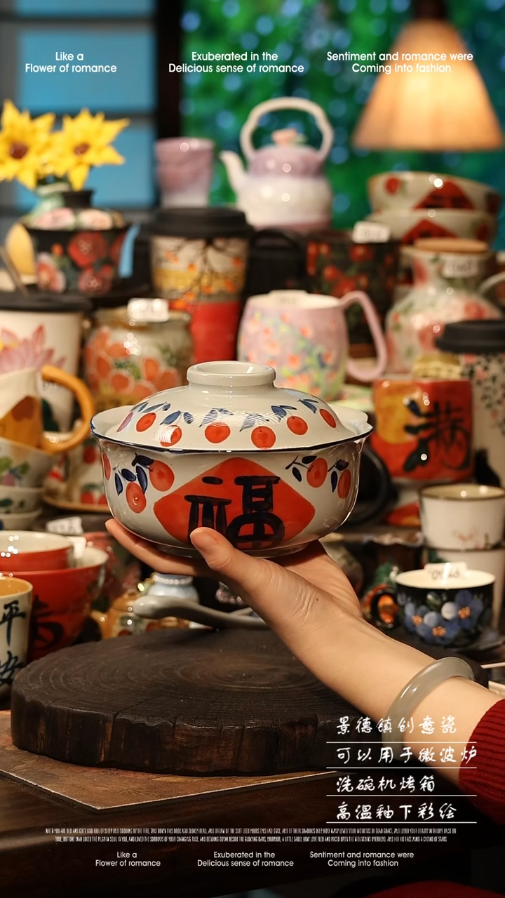 陶瓷景德镇高温釉下彩手工手绘款式