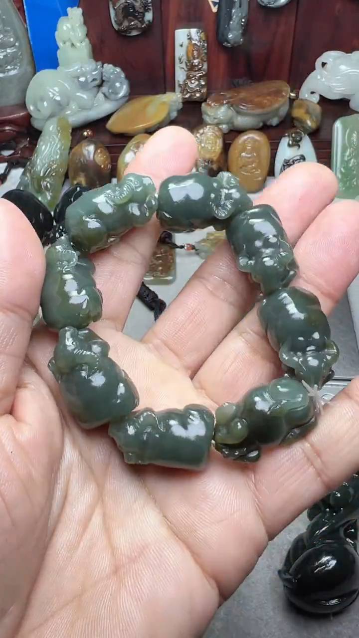 【闪购商品】和田玉把件未镶嵌生肖玉牛手串 牛转乾坤属相手串