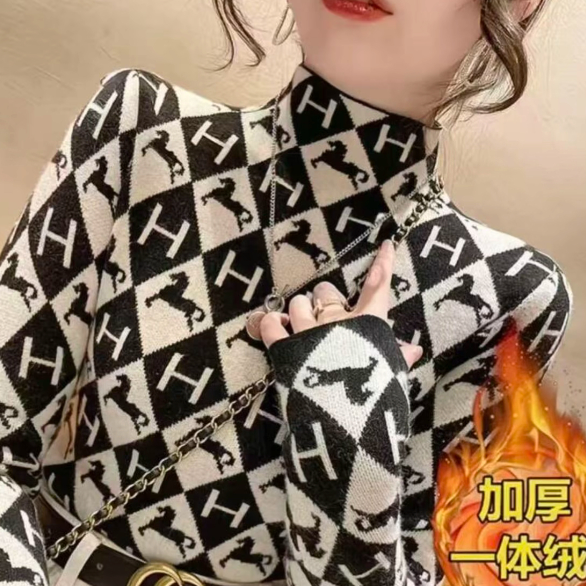 227【H小马】加绒新款爆款时尚百搭减龄针织毛衣衫时尚
