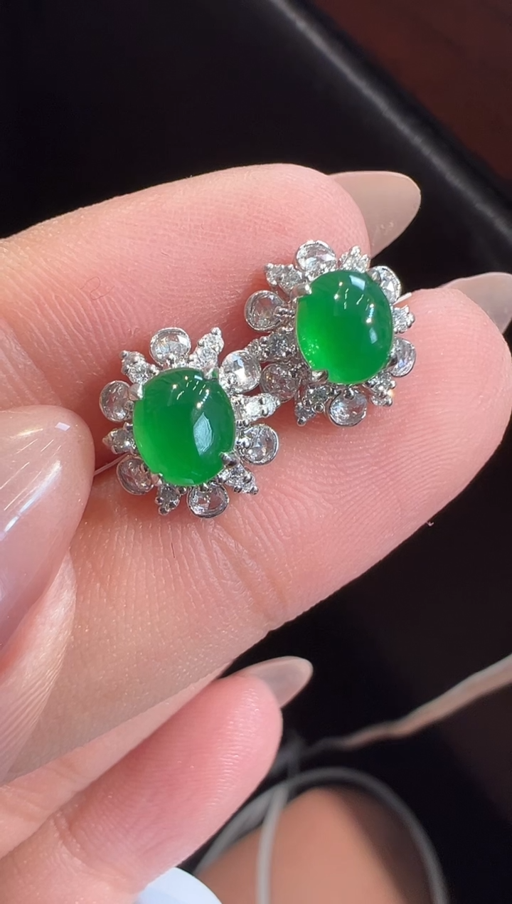 翡翠18K金镶嵌耳饰耳饰