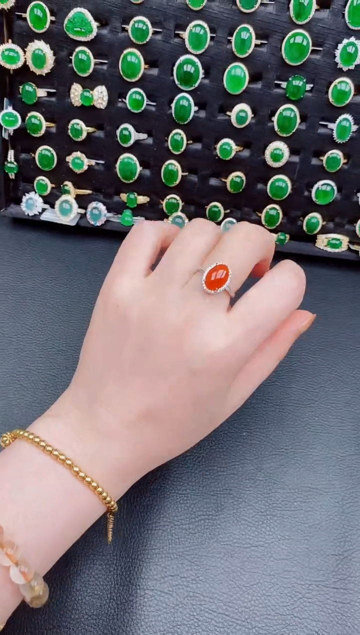 【闪购商品】翡翠戒指银S925镶嵌天然a货翡翠41