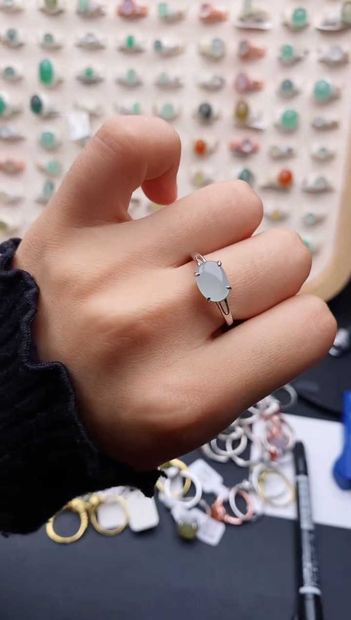 【闪购商品】翡翠戒指银S925镶嵌缅甸翡翠